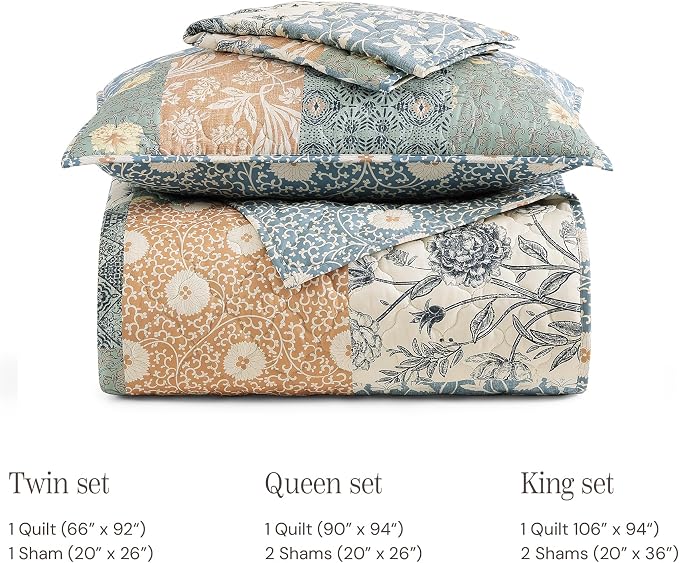 BLOOMHAVEN Quilt Set Queen Size, Patchwork Green Floral Quilt Sets, Reversible - Image 8