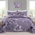 Floral Quilt Set Queen 3 Pieces Dark Purple Boho Flower Quilt Coverlet Set Soft by DRUCON