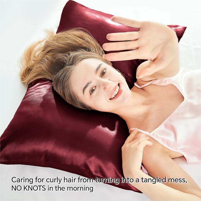 BEDELITE Satin Pillowcase with Zipper 2 Pack, Burgundy Pillow Cases Standard - Image 4