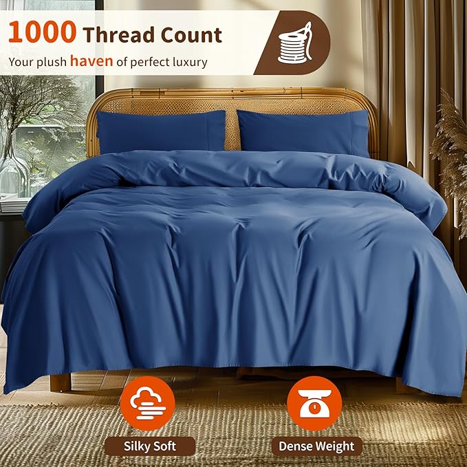 LBRO2M 1000 Thread Count 100% Egyptian Cotton Sheets Set Twin, 3 Piece Sets Bed - Image 2