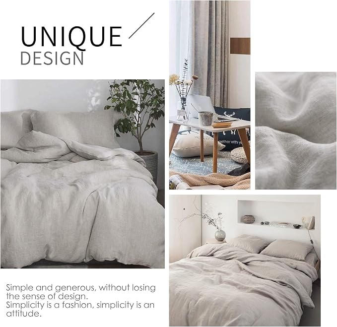 Simple&Opulence 100% Linen Duvet Cover Set 2pcs Basic Style Natural French - Image 5