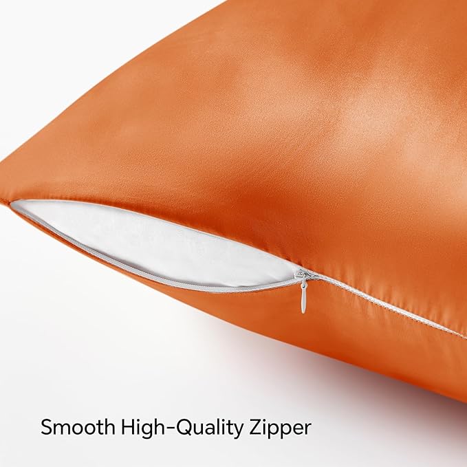 BEDELITE Satin Pillowcase with Zipper, Burnt Orange Pillow Cases Queen Size Set - Image 5