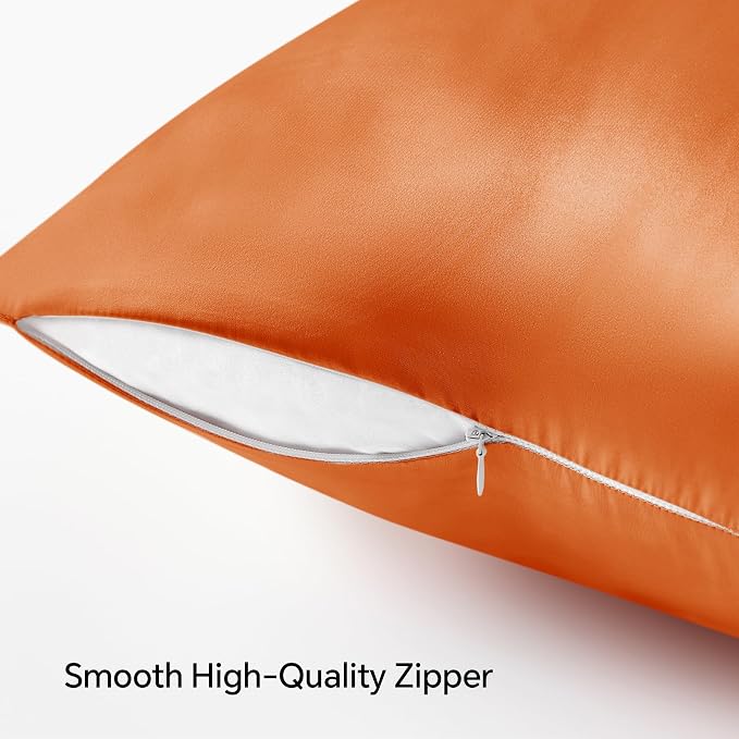 BEDELITE Satin Pillowcase with Zipper, Burnt Orange King Size Pillow Cases Set - Image 5
