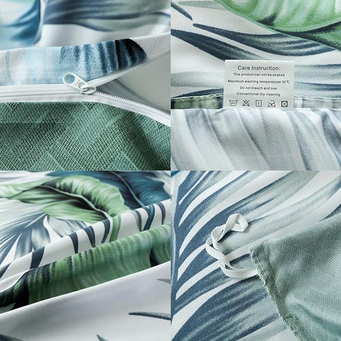 OAITE Duvet Cover Queen Size, Reversible Summer Leaf Green Duvet Cover Set - Image 5