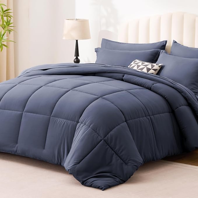 Love's cabin Queen Comforter Set Indigo Blue, 7 Pieces Queen Bed in a Bag - Image 2