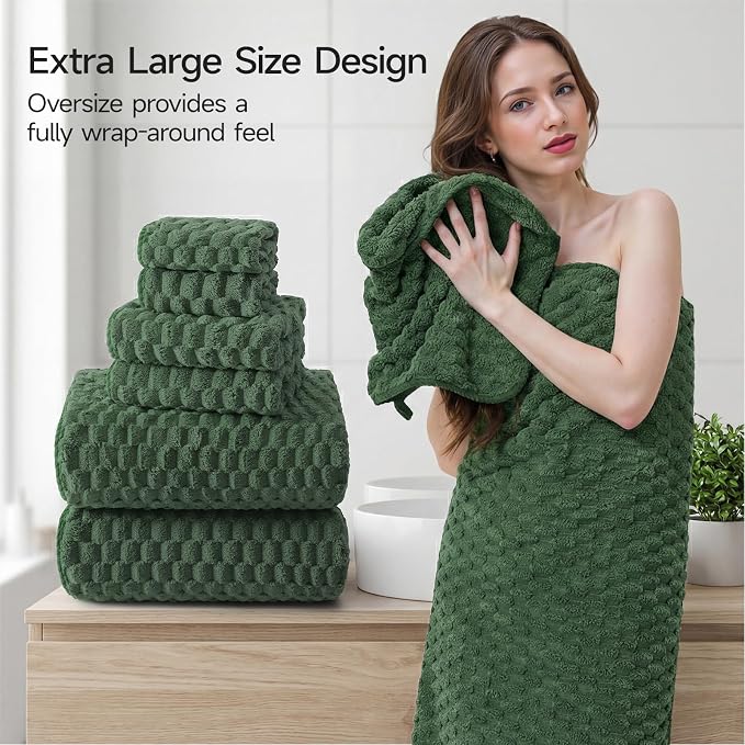 REDKISS Olive Green Microfiber Towels Set of 6-35x70 Inches Oversized Bath - Image 7