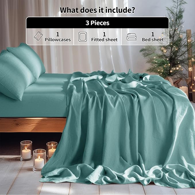 LBRO2M 100% Pure Linen Sheet Set Deep Pocket Up to 16" Bed Sheets Sets - Image 2