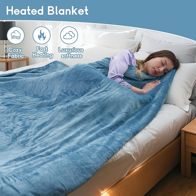 Heated Blanket Electric Blanket Throw Size 50''x60'', 6 Heating Levels 3 Hrs - Image 5
