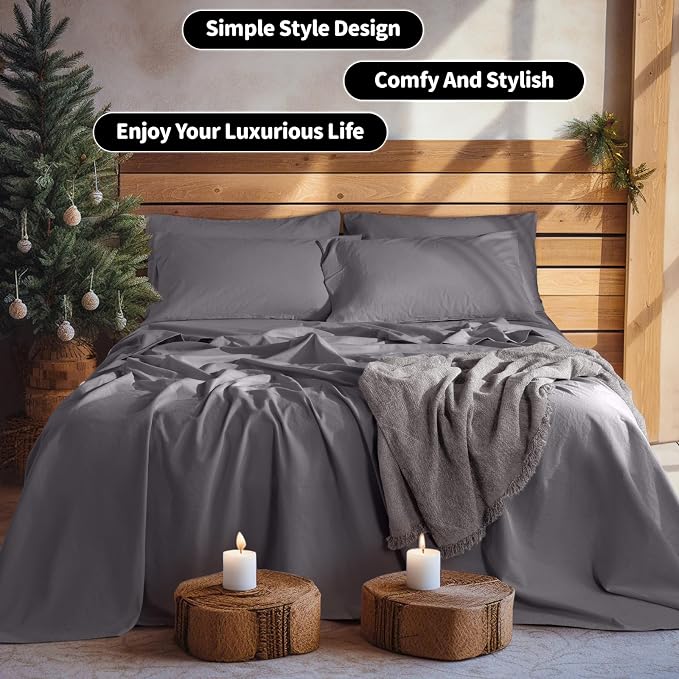 LBRO2M 100% Pure Linen Sheet Set Deep Pocket Up to 16" Bed Sheets Sets - Image 7