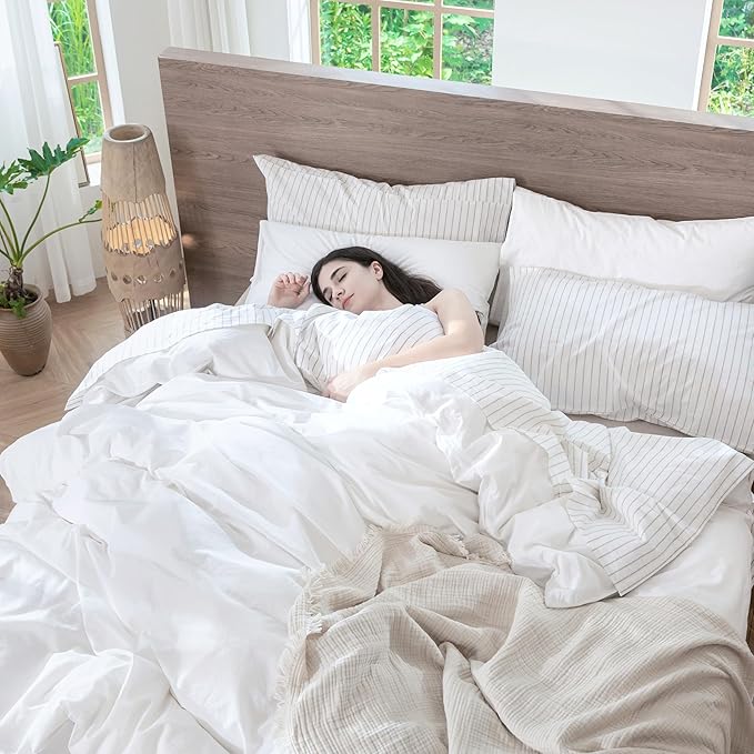 MooMee Bedding Duvet Cover Set 100% Washed Cotton Linen Like Textured - Image 2