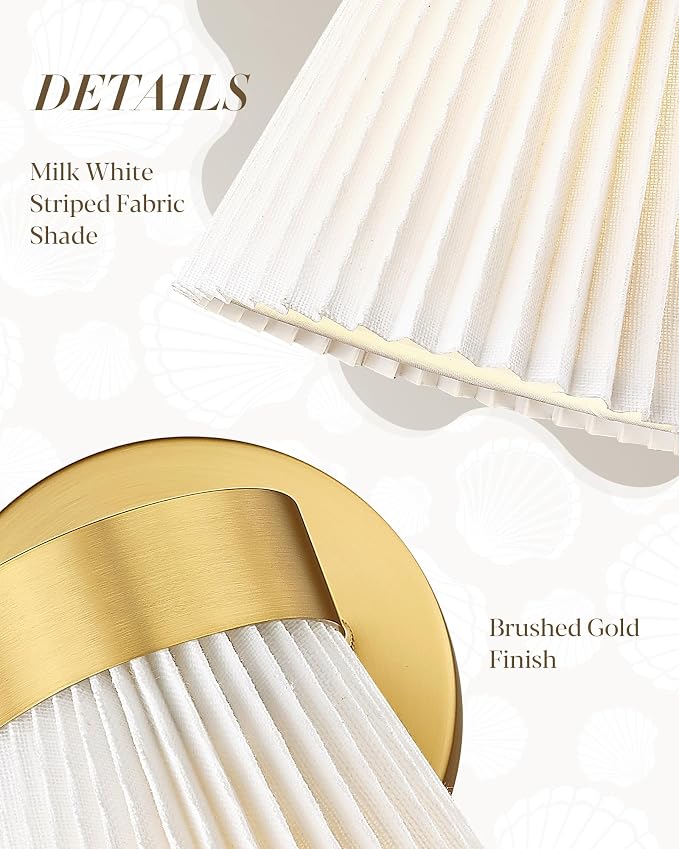 Set of 2 Wall Sconces, HWH Gold Bathroom Light Fixtures - Image 3