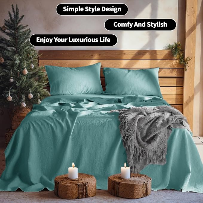 LBRO2M 100% Pure Linen Sheet Set Deep Pocket Up to 16" Bed Sheets Sets - Image 7