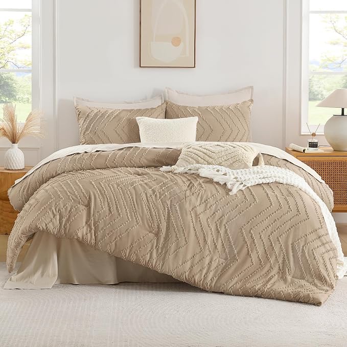 Andency Taupe Comforter Set Queen Size, Boho Soft Warm Tufted Bedding Comforter - Image 2