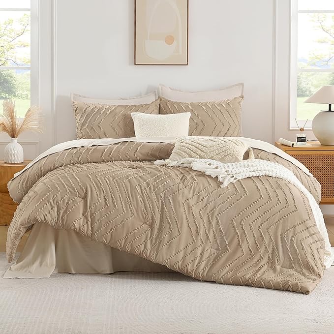 Andency Taupe Comforter Set King Size, Boho Soft Warm Tufted Bedding Comforter - Image 2