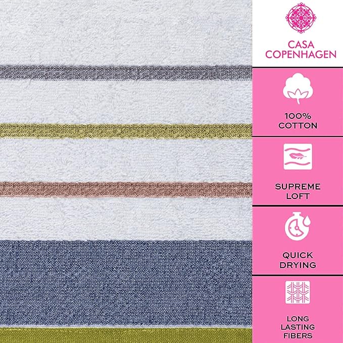 CASA COPENHAGEN White Bay 4Pcs 100% Egyptian Cotton Designer Hand Towels Gift - Image 4