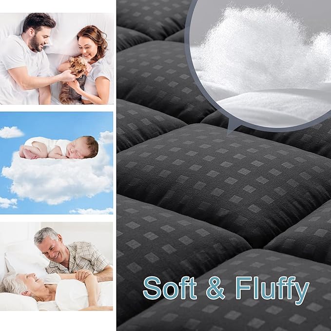 HYLEORY Full XL Mattress Pad Quilted Fitted Mattress Protector Cooling Pillow - Image 3