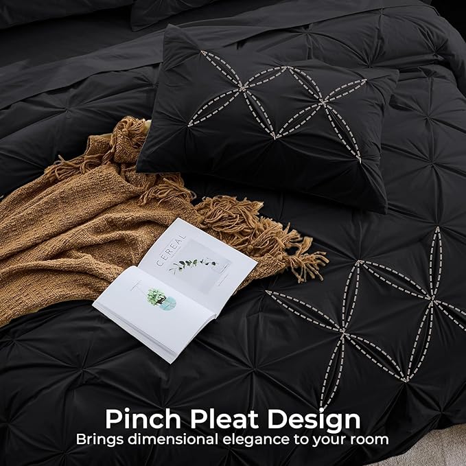 Sasttie King Size Comforter Set, 7-Piece Bed in a Bag, Pintuck Bedding Set - Image 4