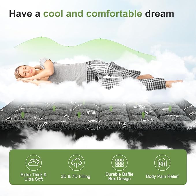 Full Size Mattress Topper Viscose Derived from Bamboo, Soft Thick Pillow Top - Image 2