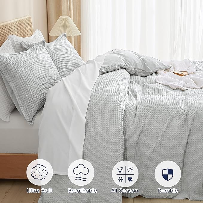 PHF Waffle Weave Duvet Cover Set Twin/Twin XL Size, No Snagging Soft Luxury - Image 4