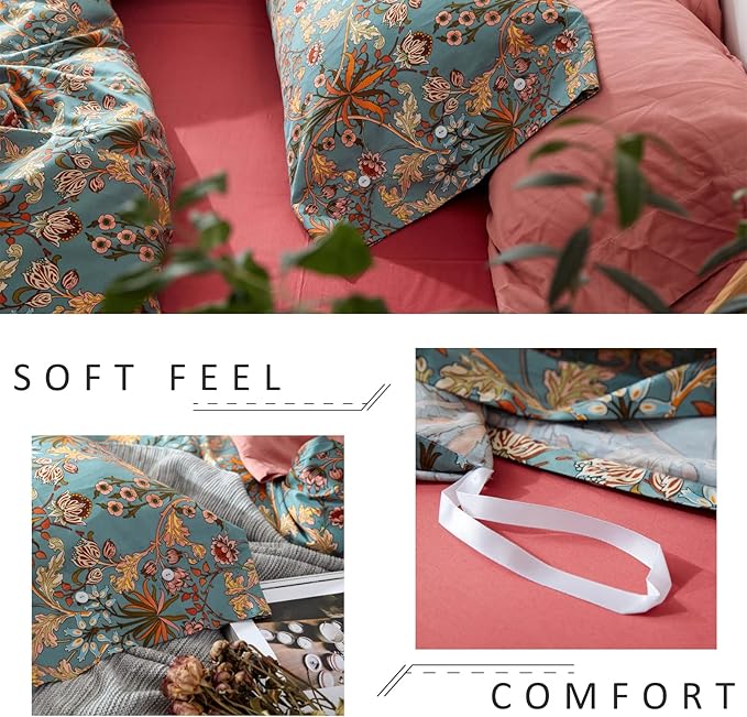 mixinni Vintage Floral Duvet Cover Twin XL Boho Bedding Soft Cotton Flower - Image 7
