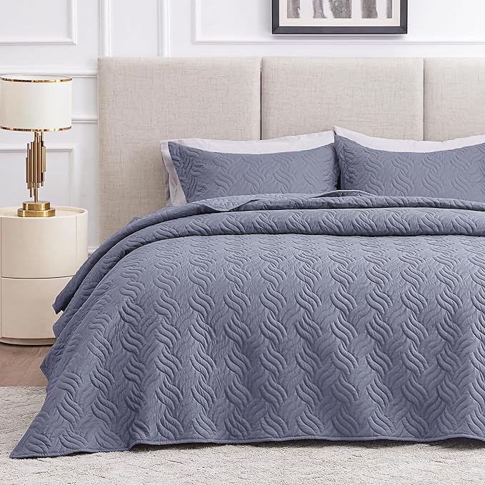 Love's cabin Quilts for Full Bed Bluish Grey Bedspreads Bedding Set by Lovescabin