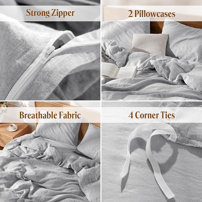 LBRO2M 100% France Linen Duvet Cover Set Cal King Size 3 Pcs Flax Comforter - Image 5