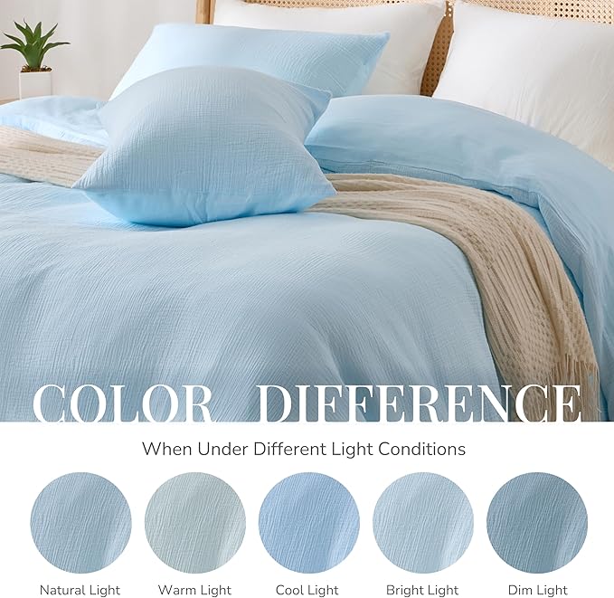 RRENEWROOTS Blue Twin Duvet Cover, 100% Sandwashed Cotton Soft Twin Size Duvet - Image 8