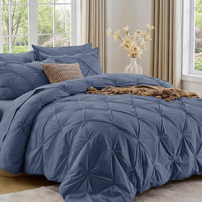 Sasttie King Size Comforter Set, 7-Piece Bed in a Bag, Pintuck Bedding Set by SASTTIE