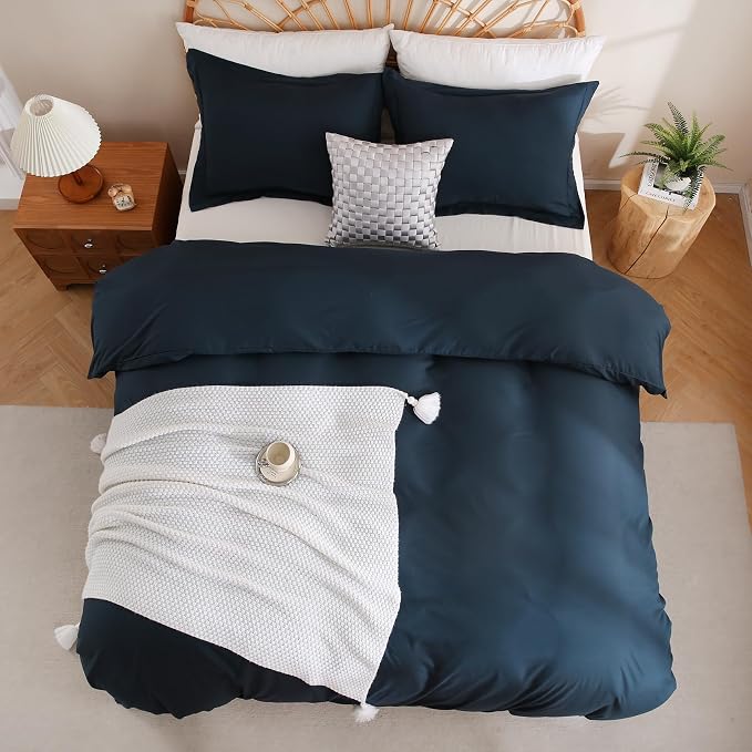 JSD Navy Blue Duvet Cover Set Queen Size, 3 Piece Duvet Cover - Image 8