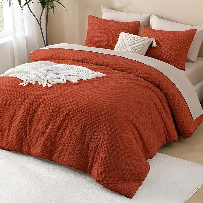 Andency Burnt Orange California King Comforter Set, 3 Pieces Terracotta Boho - Image 6