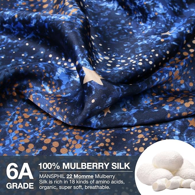 MANSPHIL Navy Blue Galaxy Mulberry Silk Pillowcase Queen Size, Print Pattern - Image 2