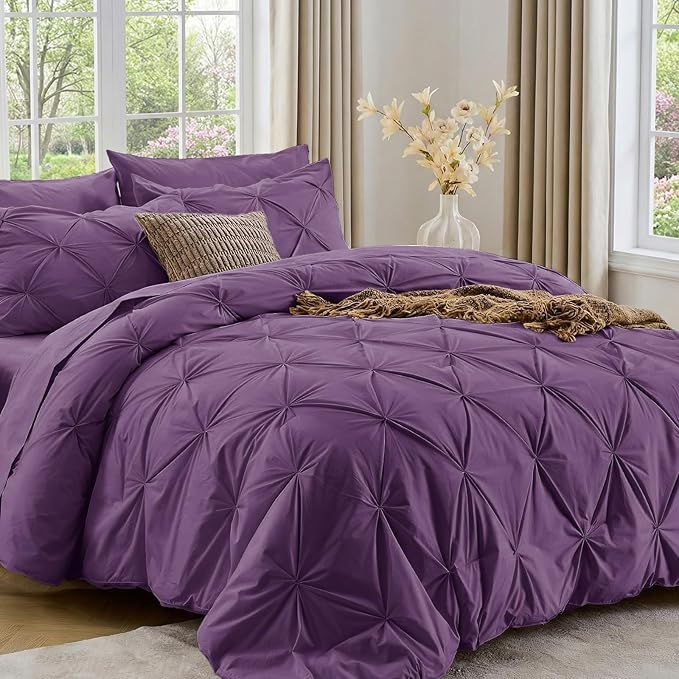 Sasttie Full Size Comforter Set, 7-Piece Bed in a Bag Double, Pintuck Bedding by SASTTIE