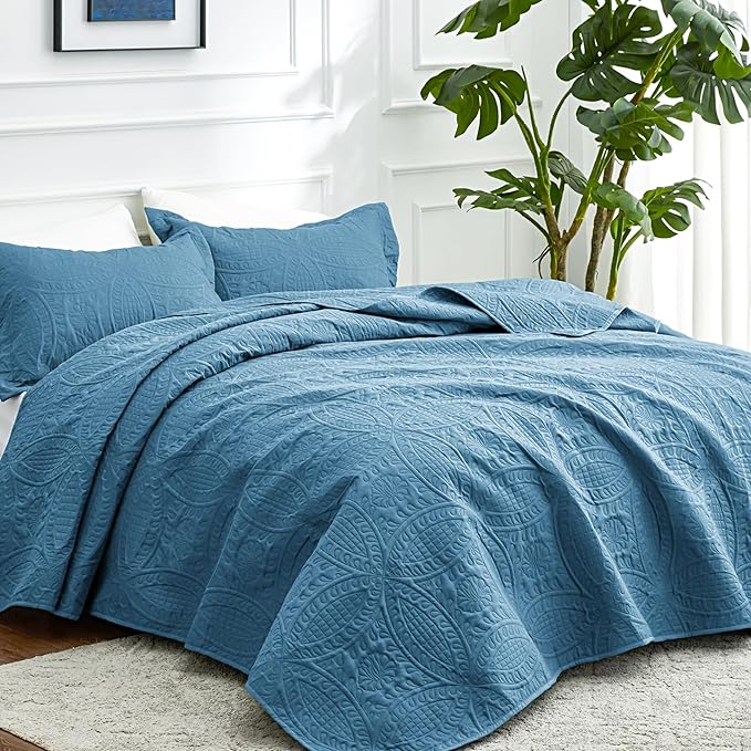 Love's cabin Oversized King Size Quilt Bedding Set Misty Blue Bedspreads - Image 2