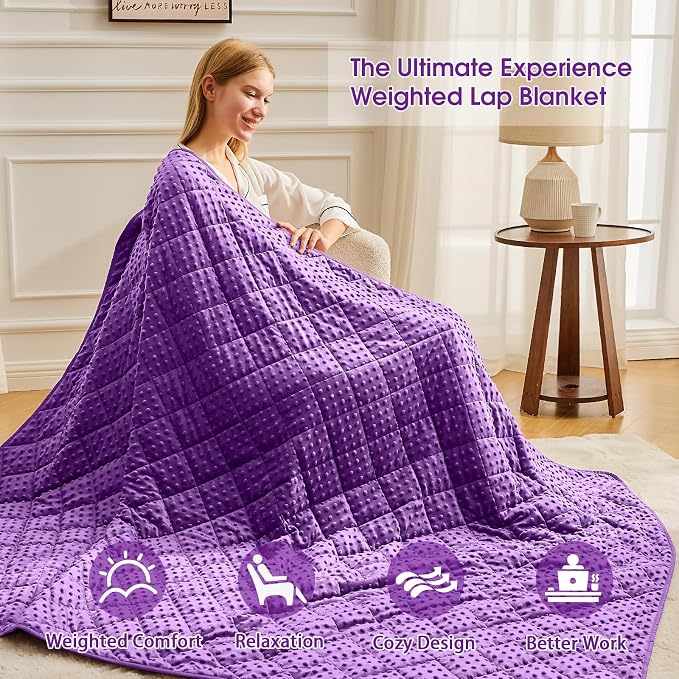 Purple Weighted Blanket for Adults 12lbs, Twin Full Size Cooling Minky Heavy - Image 4