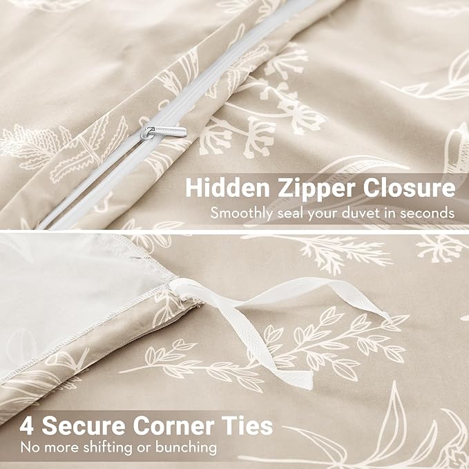 MUXHOMO Duvet Cover Full Size, Reversible Floral Beige Duvet Cover Set - Image 5