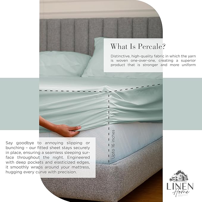 Linen Home 100% Cotton Percale Sheets California King Size, Pastel Turk - Image 4