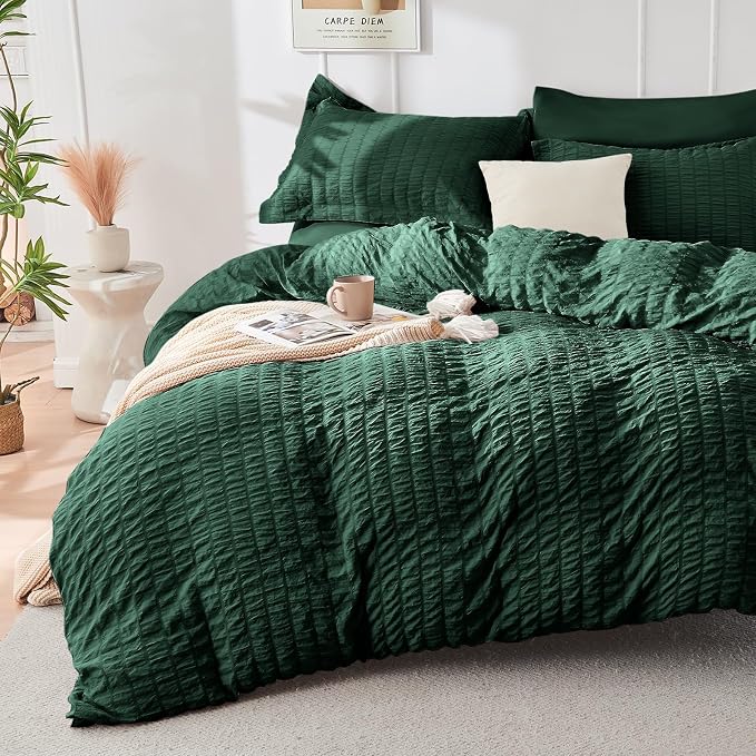 HYMOKEGE Emerald Green King Size Comforter Set Seersucker 7 Pieces, All Season - Image 2