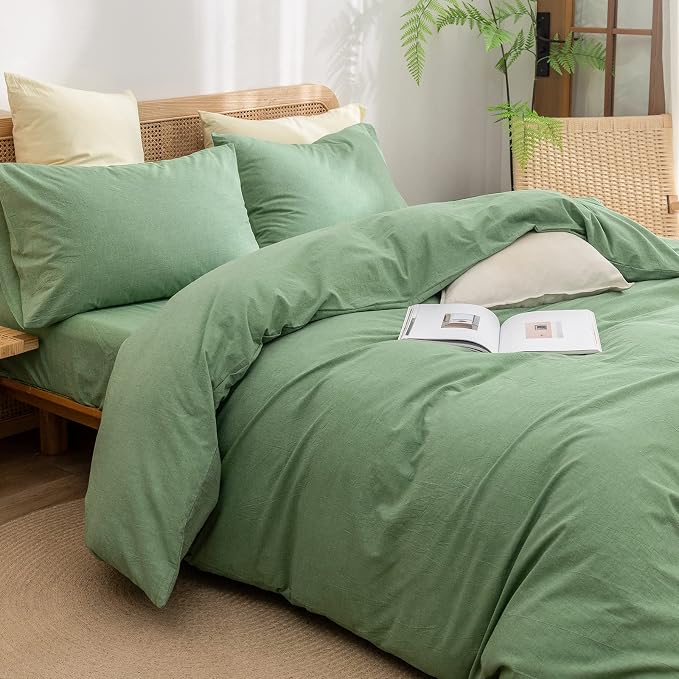 BESTOUCH Duvet Cover Set 100% Washed Cotton Linen Feel Super Soft Comfortable - Image 2