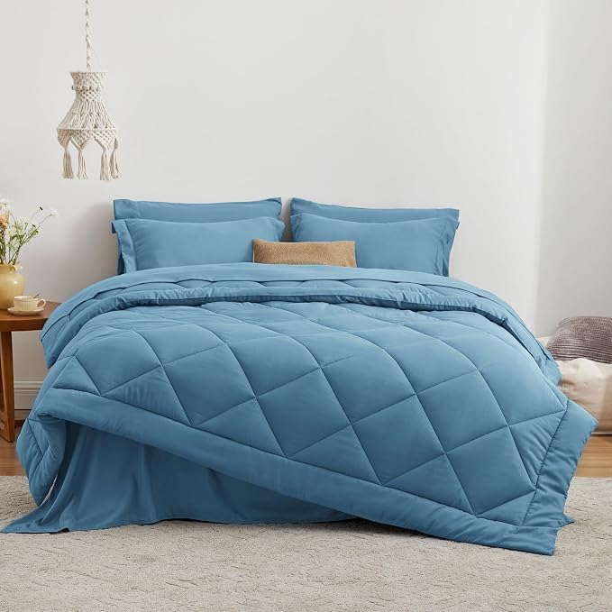 Love's cabin California King Comforter Set Misty Blue, 7 Pieces California King - Image 2