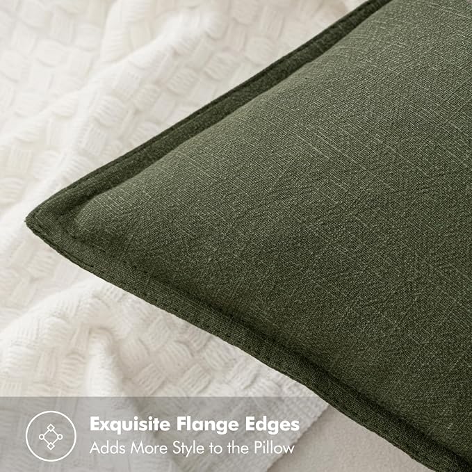 MIULEE Decorative Linen Euro Sham Pillow Covers 26x26 Dark Olive Green Boho - Image 2