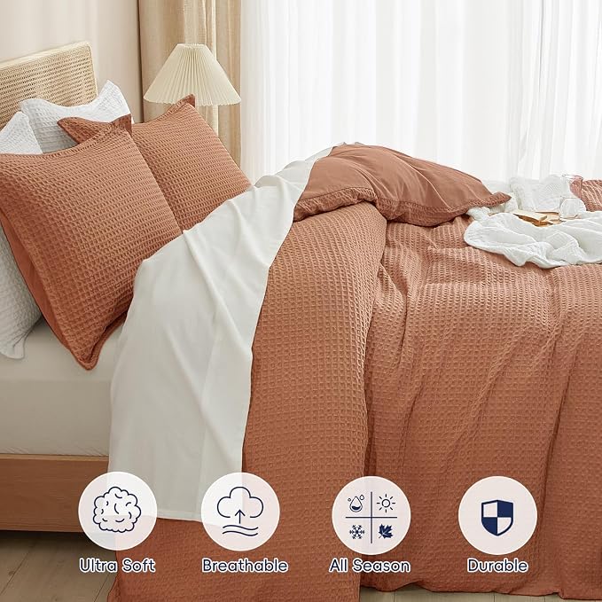 PHF Waffle Duvet Cover Set Twin/Twin XL Size, No Snagging Ultra Soft Luxury - Image 4