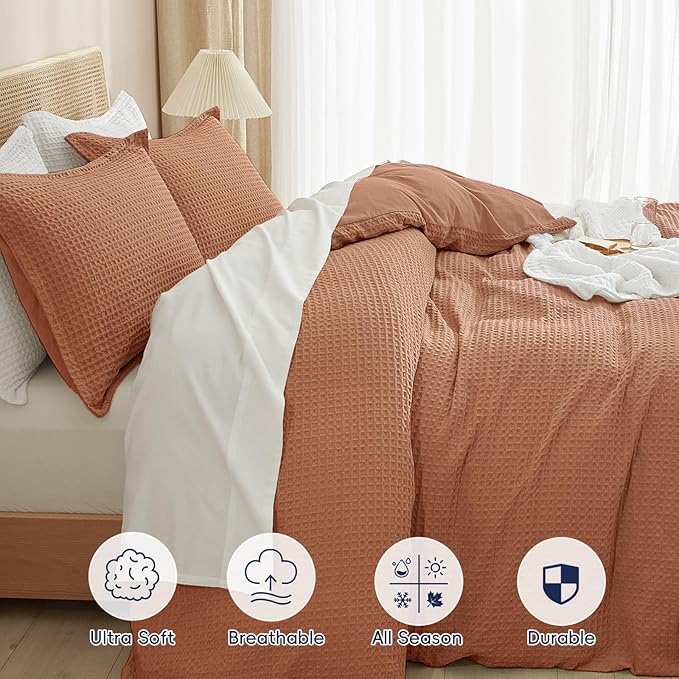 PHF Waffle Duvet Cover Set California King, No Snagging Ultra Soft Luxury - Image 4