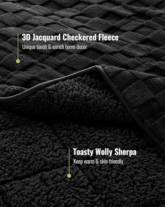 Uttermara Sherpa Fleece Weighted Blanket Full Size, 3D Jacquard Checkered Warm - Image 3