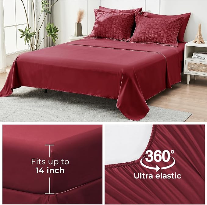 HYMOKEGE Burgundy Twin Comforter Set Seersucker 5 Pieces, All Season Luxury Bed - Image 7