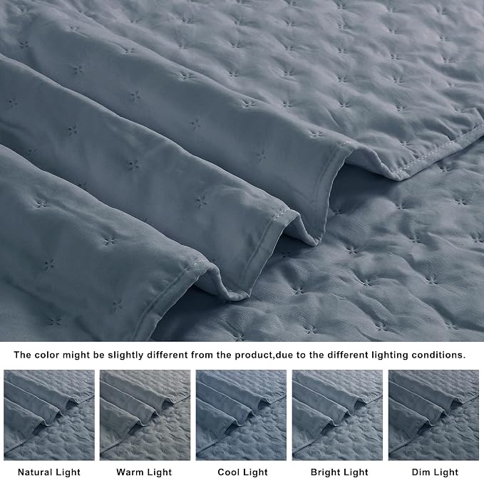 ROARINGWILD Dusty Blue King Size Quilt Bedding Set, Lightweight Soft Bedspread - Image 5