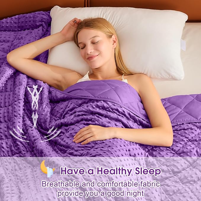 Purple Weighted Blanket for Adults 12lbs, Twin Full Size Cooling Minky Heavy - Image 8