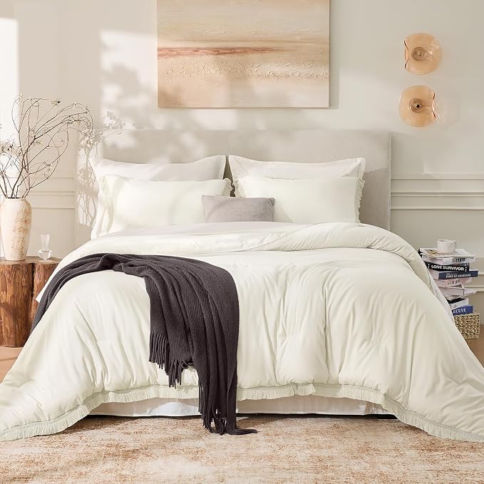 Andency Queen Comforter Set Ivory, 3 Pieces Boho Ivory Tassel Lightweight - Image 2