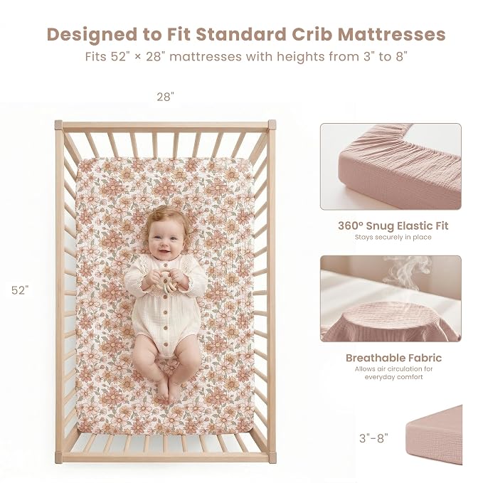 Konssy Muslin Crib Sheets for Girl Boy - Image 4
