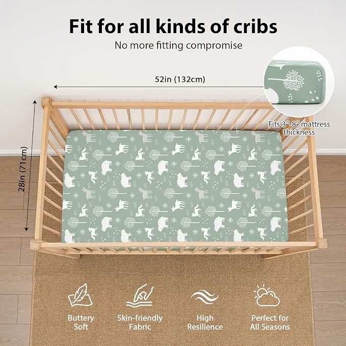 Baby Crib Sheets for Boys and Girls, 3 Pack Fitted Crib Sheets Neutral for - Image 3
