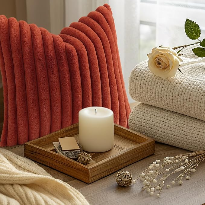 decorUhome Cozy Faux Fur Throw Pillow Covers 20x20 Set of 2 Decorative Soft - Image 9